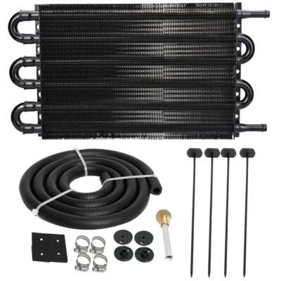 6 PASS 3/8 INCH 6AN HOSE LINE END AUTOMATIC ENGINE TRANS-MISSION OIL COOLER KIT - Image 1 of 4