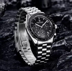 Pagani Design 2025 Moon Watch 40mm Black/Silver Stainless Steel Case with Silver - Picture 1 of 3