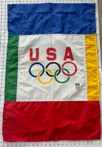 Vintage USA OLYMPIC Flag PENNANT BANNER 23"X36" Made In USA 2-SIDED Garden Flag - Picture 1 of 7
