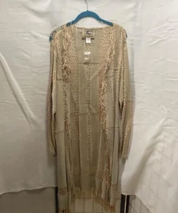 NWT Don't Mess With Texas Tan Crochet & Suede Leather Fringe Jacket size XL - Picture 1 of 9