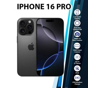 Apple iPhone 16 Pro iOS Cell Phone(Black Titanium/8GB+128GB/Dual SIM/Unlocked) - Afbeelding 1 van 8