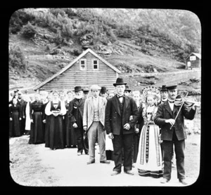 Norwegian Wedding Party Hardanger Norway Keystone Magic Lantern Slide - Picture 1 of 3