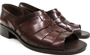 Lord & Taylor Women Sandles Leather Heels Size 6.5 Brown Rubber Soles Leather - Picture 1 of 8