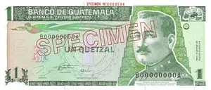 Guatemala 1 Quetzal 28.8.1996 Series B-A Specimen Uncirculated Banknote N #21 - Picture 1 of 2