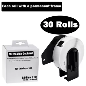 30Rolls White Multi-Purpose Address 400P/R Labels DK-1204 for Brother 0.66"x2.1" - Picture 1 of 11