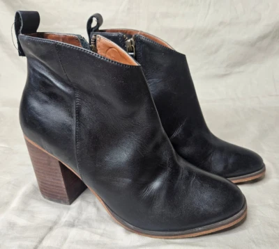 BP Lance Lea Botines Mujer 9 Cuero Negro Engrasado Tacón Bloque Cremallera Punta Redonda Foto 1 de 4