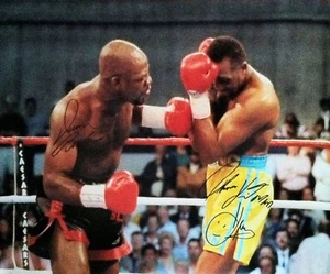 THOMAS HITMAN HEARNS & IRAN BARKLEY DUAL SIGNED 16"x12" BOXING PHOTOGRAPH PROOF - Picture 1 of 3