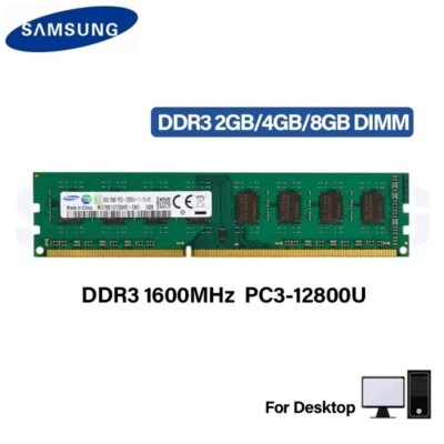 SAMSUNG DDR3 RAM 8GB 4GB 2GB 1600MHz Desktop Memory PC3-12800U DIMM 240Pins 1.5V - Image 1 of 4