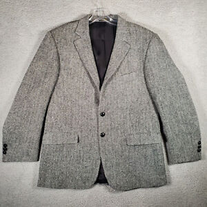 Harris Tweed Jacket 44R Mens Blazer Gray Wool Single Breasted Made in USA