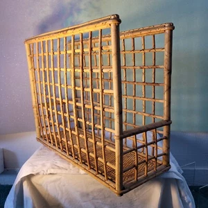 Vintage Antique Burned Bamboo Rattan Magazine Rack Stand basket - Picture 1 of 6