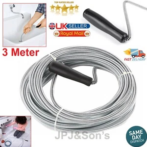 3m Long Coiled Drain Cleaning Tool Sink Snake Pipe Unblocker Rod Toilet Bathroom - Picture 1 of 5