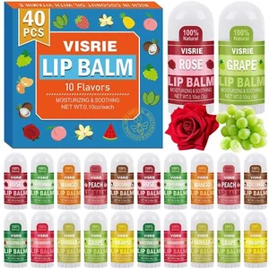 Mini Lip Balm 40 Count - Moisturizing Palate Vitamin E & Coconut Oil 10 Flavors - Picture 1 of 7