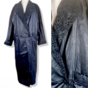 Vintage 90’s 100% Genuine Leather Black Longline Gothic Trench Coat M - Picture 1 of 11