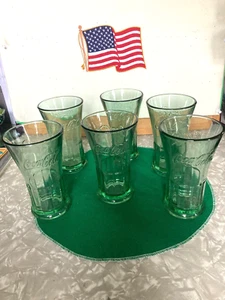 COCA COLA HEAVY GREEN GLASS GLASSES FLAIRED RIN SET OF 6 - Picture 1 of 8