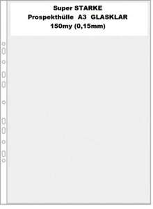 10x SUPER STARKE *A3* Prospekthülle 150my *GLASKLAR* Klarsichthülle Abheftrand - Bild 1 von 4