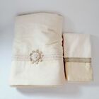 Vintage Decorative Dowry Bath Towel and Fingertip Towel Set Cream Ivory