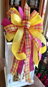 10 " Spring Summer Plaid HANDMADE BOW for WREATH, Swag Basket lantern #228-B rb - Picture 1 of 4