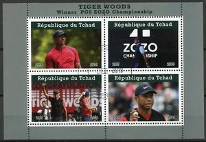Chad Sports Stamps 2019 CTO Tiger Woods Golf Winner PGS ZOZO Championship 4v M/S - Picture 1 of 1