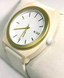 Nixon The Time Teller P Watch Gold Bezel White Face Polycarbonate Band 100m Men - Picture 1 of 12