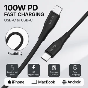 100W USB-C to USB-C Fast Charging Cable 1m 5A PD | MacBook Air/Pro, Dell/Lenovo - Picture 1 of 26