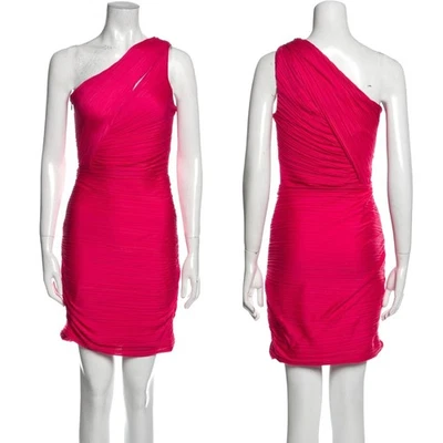Halston Heritage Hot Pink One Shoulder Cut Out Ruched Bodycon Mini Dress - Image 1 of 4