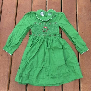 Girl’s Vintage Polly Finders 100% Cotton Green Long Sleeve Sundress Size 7 - Picture 1 of 7