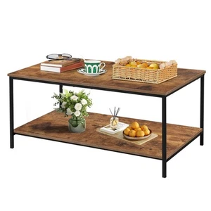 2-Tier Coffee Table with Storage Shelf for Living Spaces Brown Rectangle Wood - Picture 1 of 7