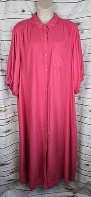 Maxi Camisa Vestido Anthropologie Maeve Mona Lino 3X Rosa Caliente Manga Globo Foto 1 de 4
