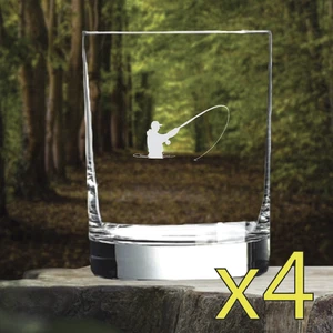 Vasos de whisky para pesca con mosca x4 dobles 14 OZ premium antiguos exteriores NUEVO - Imagen 1 de 9