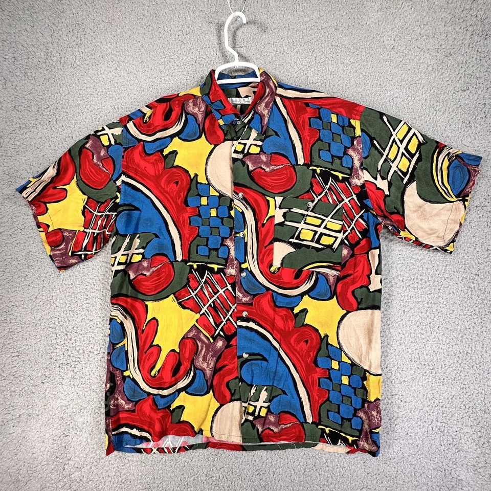 Vintage Burma Bibas Camp Shirt Men’s Size M Rayon Hawaii 90’s Geometric Print - Image 1 of 4