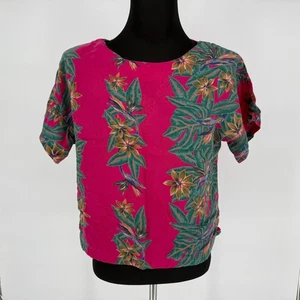 Reyn Spooner rosa tropisch Hawaii Blumen Top Bluse Damen M Schulterpolster - Bild 1 von 4