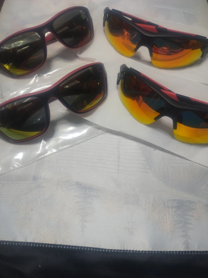 4 Pair Red Sunglasses With Orange/Yellow Lenses For The Whole Family - Image 1 of 4
