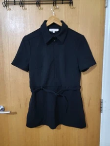Authentic Designer VALENTINO Black Collared Top/Blouse With Belt, Size 42 UK 10 - Picture 1 of 15