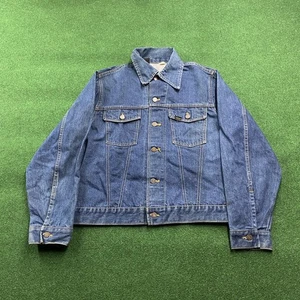 Vintage 70S Trucker Jacket Mens 44 Blue Denim Dark Wash Western Coat USA MADE - Picture 1 of 12