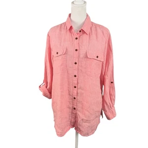 Top tunica Lands End LP 14-16 animali domestici con bottoni 100% lino maniche a linguetta rosa PL - Foto 1 di 13