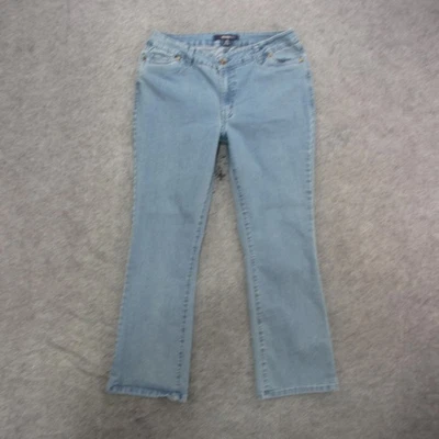 Calça jeans feminina 24/7 12W pequena lavagem leve azul elástica ajuste clássico - Imagem 1 de 4