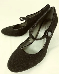 Ann Taylor Loft Womens Heels US 6.5 M Black wool Leather Mary Jane Slip-on 196 - Picture 1 of 9