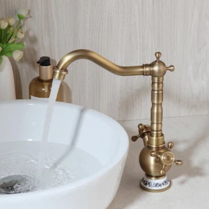 Anituqe Brass Swivel Spout Mixer Bathroom Deck Mounted Faucet Single Handle Taps - Picture 1 of 11