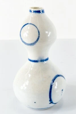 Jarrón antiguo japonés doble calabaza azul y blanco siglo XX Foto 1 de 4
