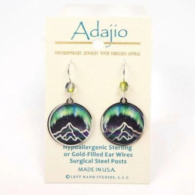 Pendientes Adajio Plata Brillante Montaña Sobre Aurora Luces Polares Impresión Disco 7973 Foto 1 de 4