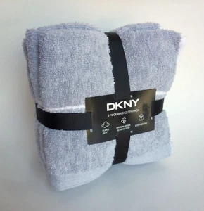 New DKNY Set of 5 Gray White Pinstripe WASHCLOTHS Eco-friendly Towels 13" x 13" - Picture 1 of 3