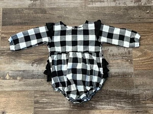 Ruffle Butts Baby Girl Black Buffalo Check Plaid Fall Romper Outfit 0-3m - Picture 1 of 5