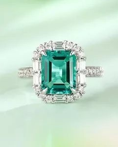 3.69 Ct Emerald Cut Natural Emerald & Diamond Wedding Ring Solid 950 Platinum - Picture 1 of 9