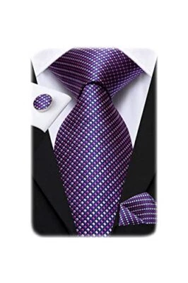 Corbata clásica de cachemira a cuadros para hombre con pañuelo conjunto de gemelos Busin... Foto 1 de 4
