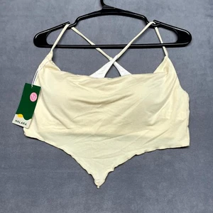 Halara Crop Cami Top Womens Hanky Hem Cowl Neck Backless Crisscross Lettuce Trim - Picture 1 of 8