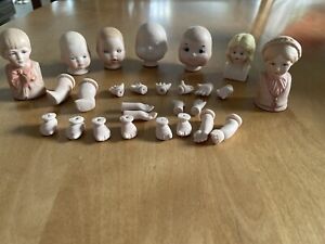 LOT VTG CERAMIC/BISQUE SMALL DOLL PARTS FOR CRAFTS OR REPAIRS~HEADS*TORSOS*ETC.