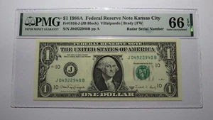 $1 1988 Radar Serial Number Federal Reserve Currency Bank Note Bill PMG UNC66EPQ - Picture 1 of 3