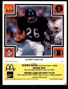 1985 McDonald's Chicago Bears Yellow Tab Matt Suhey Chicago Bears #NNO