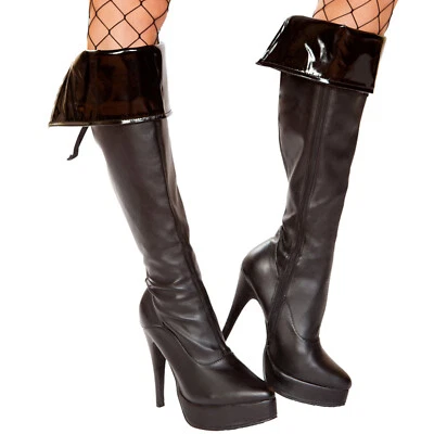 Puños de botas de vinilo negro toppers pirata oficial de policía disfraz de policía aspecto mojado 4951 Foto 1 de 4