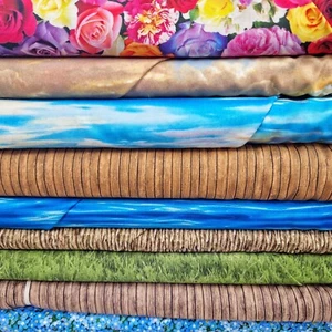 Cotton Fabric Elizabeth's Studio Landscape Medley Flowers Trees Sky FAT QUARTERS - Picture 1 of 13